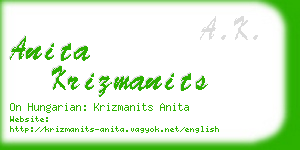 anita krizmanits business card